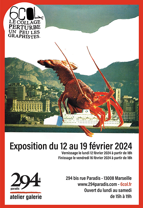 collages papiers, expo à Marseille 8, rue paradis, fèvrier 2024